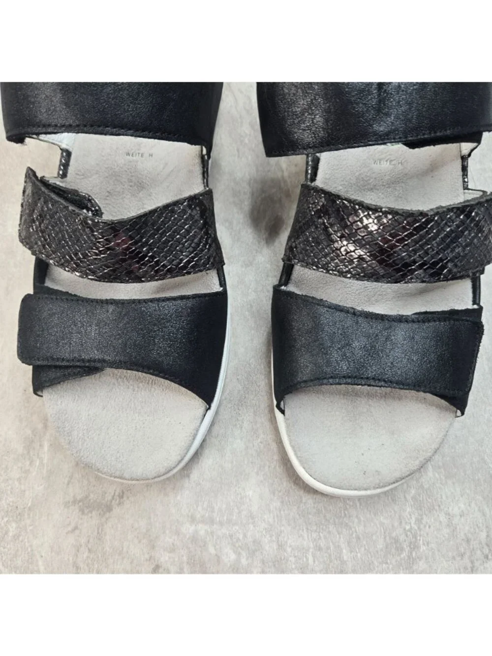 Waldlaufer Comfort Platform Sandals Size 9.5 Black Leather Walking Strappy Wedge